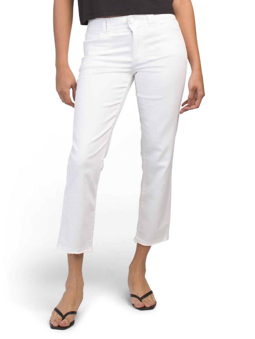 Democracy Ab Tech High Rise Slim Straight Leg Jeans White Frayed Cuff